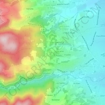 Topografische kaart Étinaude, hoogte, reliëf