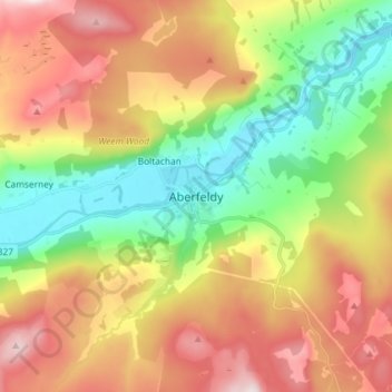 Topografische kaart Aberfeldy, hoogte, reliëf