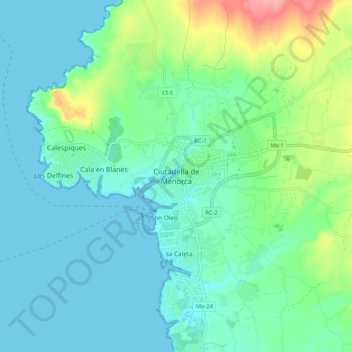 Topografische kaart Ciudadela, hoogte, reliëf