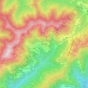 Topografische kaart Moranego, hoogte, reliëf