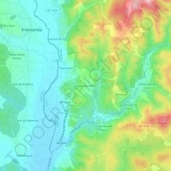 Topografische kaart Casais do Vento, hoogte, reliëf
