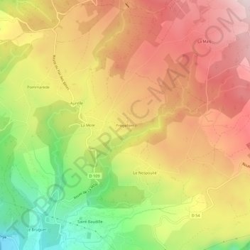 Topografische kaart Frègefont, hoogte, reliëf