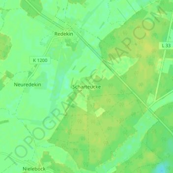 Topografische kaart Scharteucke, hoogte, reliëf