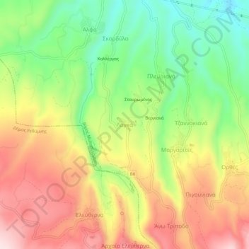 Topografische kaart Laga, hoogte, reliëf