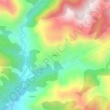 Topografische kaart Calvera, hoogte, reliëf