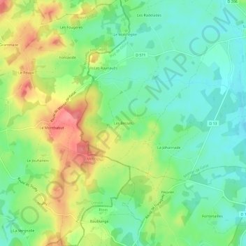 Topografische kaart Les Besses, hoogte, reliëf
