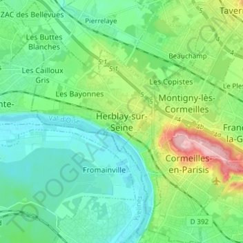 Topografische kaart Herblay-sur-Seine, hoogte, reliëf