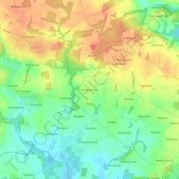Topografische kaart Kerganaouen, hoogte, reliëf