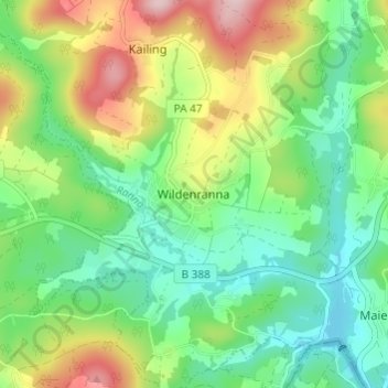 Topografische kaart Wildenranna, hoogte, reliëf