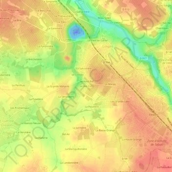 Topografische kaart Le Bas Fief, hoogte, reliëf