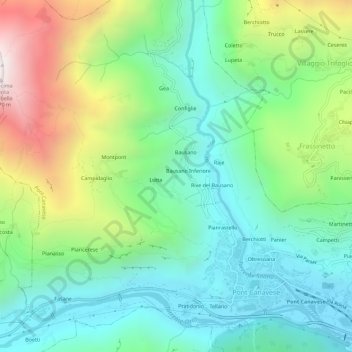 Topografische kaart Moies, hoogte, reliëf