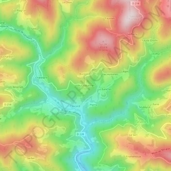 Topografische kaart Les Chabannes, hoogte, reliëf