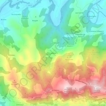 Topografische kaart Ladines, hoogte, reliëf
