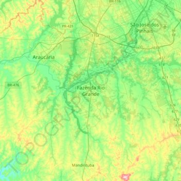 Topografische kaart Fazenda Rio Grande, hoogte, reliëf