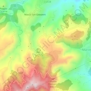 Topografische kaart Campo Inglese, hoogte, reliëf