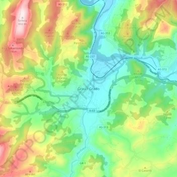 Topografische kaart Grado, hoogte, reliëf