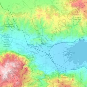 Topografische kaart Λαμία, hoogte, reliëf