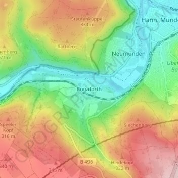 Topografische kaart Bonaforth, hoogte, reliëf