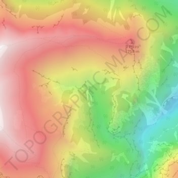 Topografische kaart Cascata del Rio, hoogte, reliëf