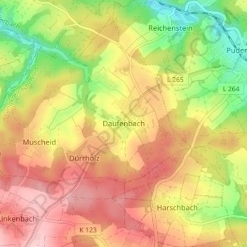 Topografische kaart Daufenbach, hoogte, reliëf