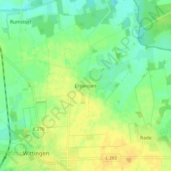 Topografische kaart Erpensen, hoogte, reliëf