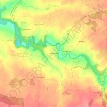 Topografische kaart Monternon, hoogte, reliëf