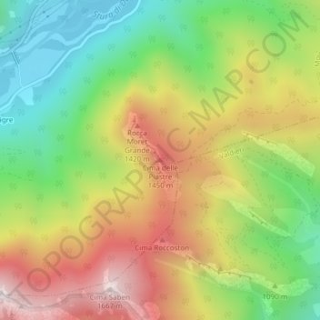 Topografische kaart Cima delle Piastre, hoogte, reliëf