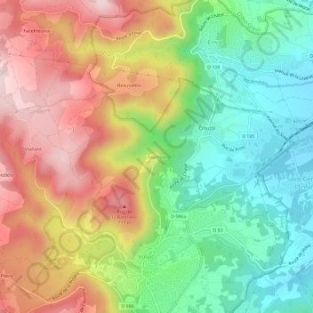 Topografische kaart Tournoël, hoogte, reliëf
