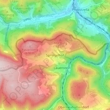 Topografische kaart Springelhof, hoogte, reliëf