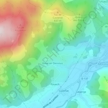 Topografische kaart Las Bignos, hoogte, reliëf