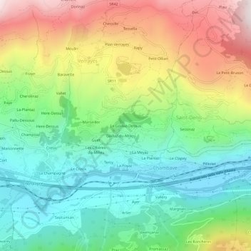 Topografische kaart Le Goillaz-Dessus, hoogte, reliëf