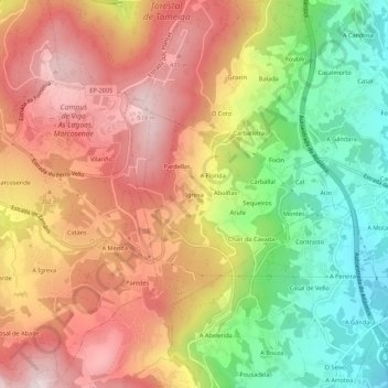 Topografische kaart Igrexa, hoogte, reliëf