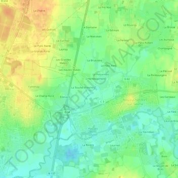 Topografische kaart Les Morriers, hoogte, reliëf