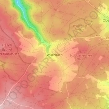 Topografische kaart Würzbach, hoogte, reliëf