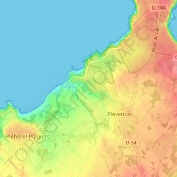 Topografische kaart Les Vaux, hoogte, reliëf