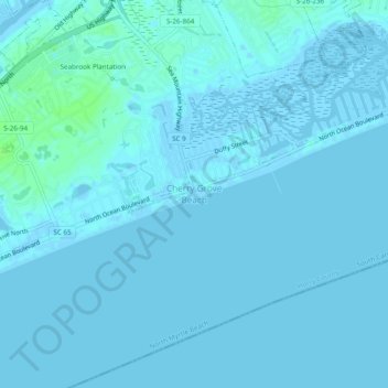 Topografische kaart Cherry Grove Beach, hoogte, reliëf