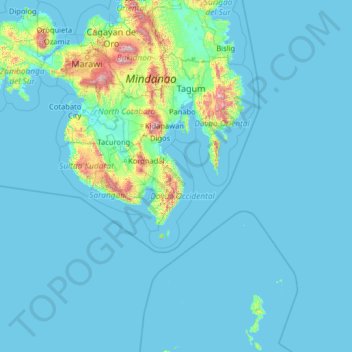 Topografische kaart Davao Occidental, hoogte, reliëf