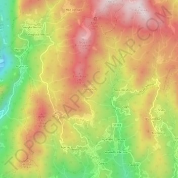 Topografische kaart Castagneia, hoogte, reliëf