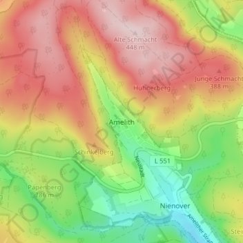 Topografische kaart Amelith, hoogte, reliëf