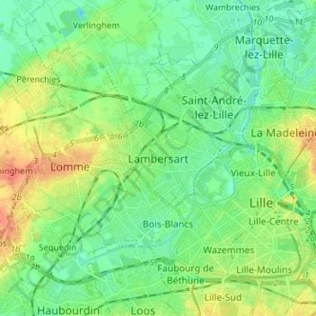 Topografische kaart Lambersart, hoogte, reliëf