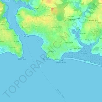 Topografische kaart Kernéost, hoogte, reliëf