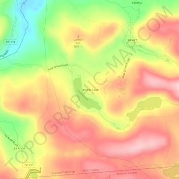 Topografische kaart Panther Lake, hoogte, reliëf