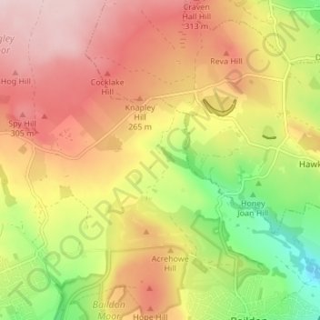 Topografische kaart Faweather, hoogte, reliëf