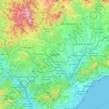 Topografische kaart Sabadell, hoogte, reliëf