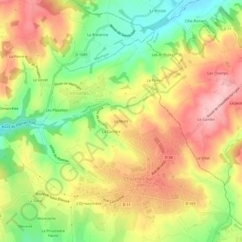 Topografische kaart Le Mont, hoogte, reliëf