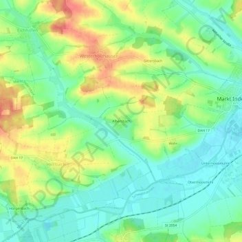 Topografische kaart Albersbach, hoogte, reliëf