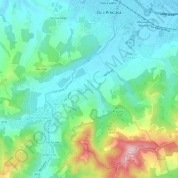 Topografische kaart Gessi, hoogte, reliëf
