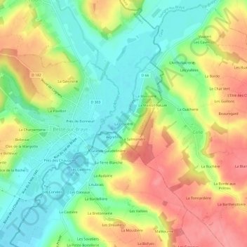Topografische kaart La Costière, hoogte, reliëf