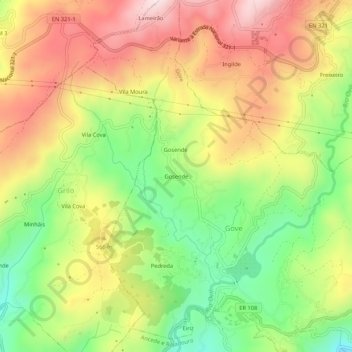 Topografische kaart Gosende, hoogte, reliëf