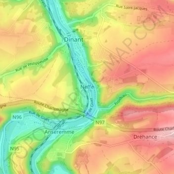 Topografische kaart Neffe, hoogte, reliëf